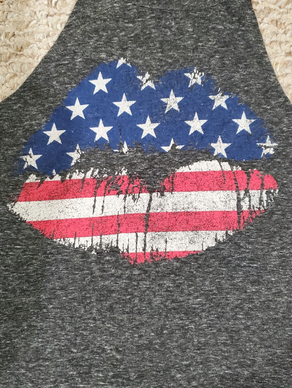 Modernlux "Kiss Of The USA"  Racerback Tank with American Flag Distressed Lips - Picture 4 of 6
